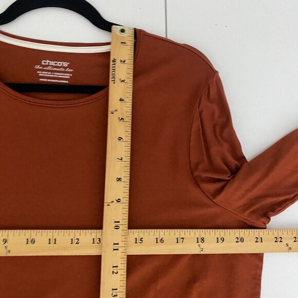 Chicos Ultimate T Shirt Womens 3 US XL Rust Long Sleeve Crew Neck - Picture 9 of 11